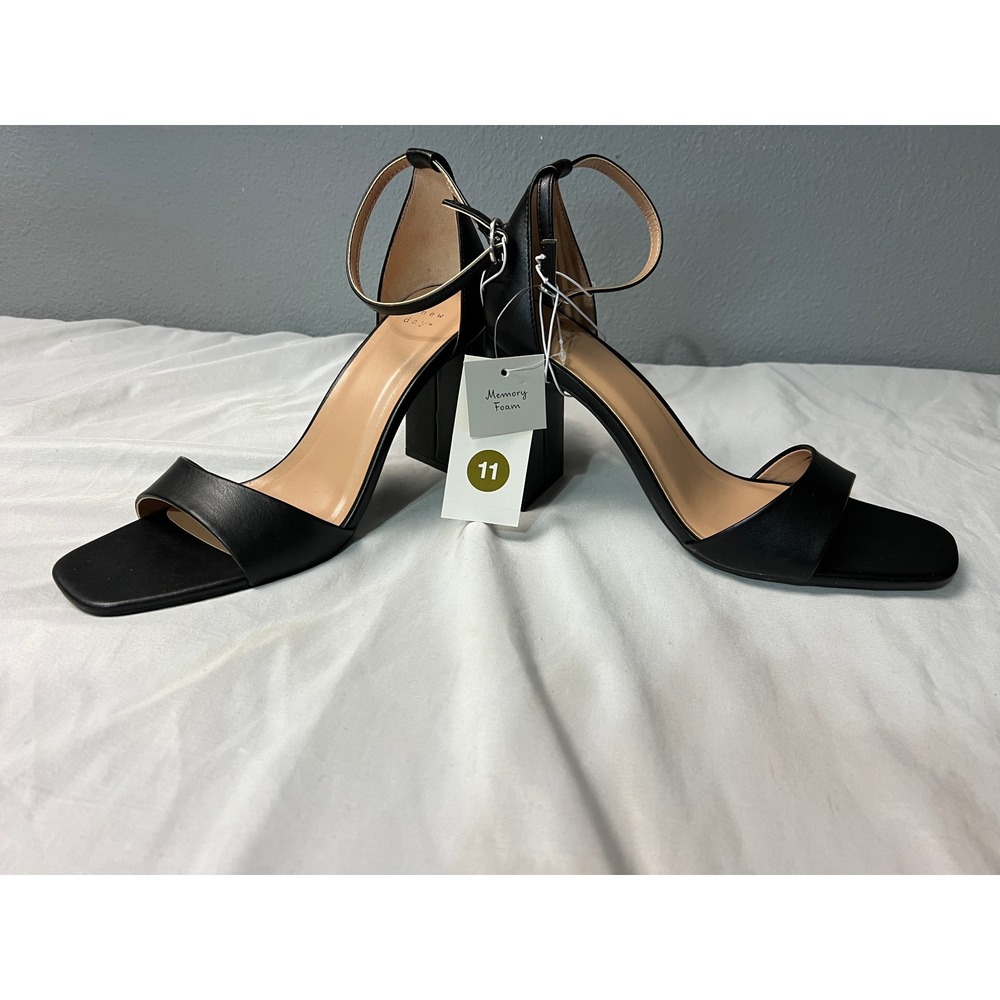 A New Day Shelly Black Block Heel Sandals Square Toe Memory Foam Mens 11